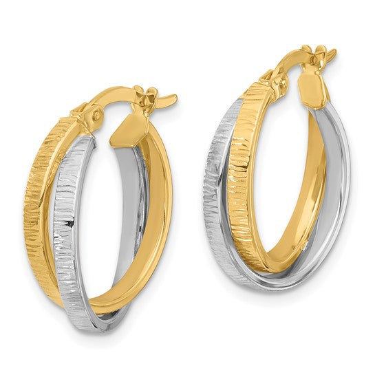 Leslie's 14K Two-tone Polished and Textured Bypass Hoop Earrings