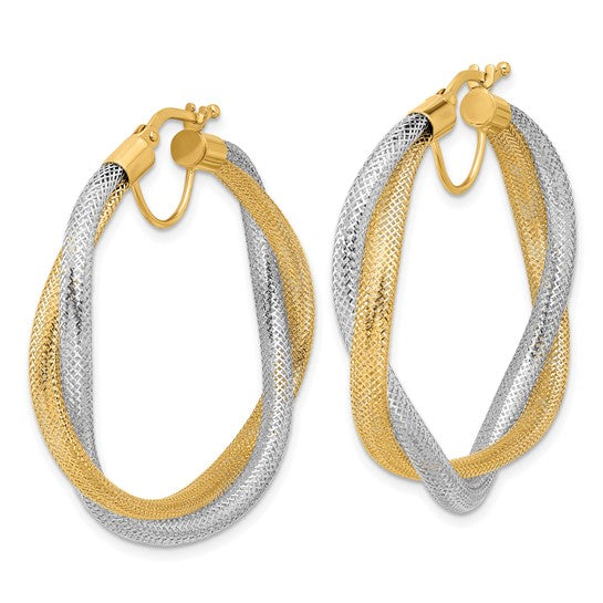 Leslie's 14K Two-tone Braided Mesh Stretch Hoop Earrings