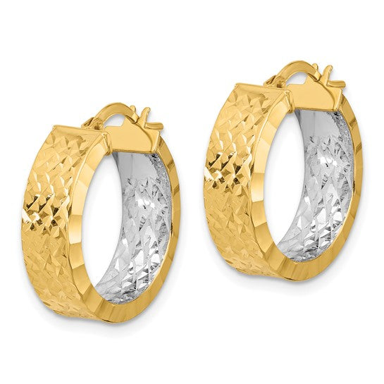 Leslie's 14K with Rhodium Polished and D/C Hoop In/Out Hoop Earrings