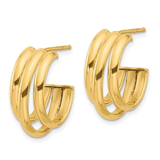 Leslie's 14K Polished 3-Row J-Hoop Post Earrings