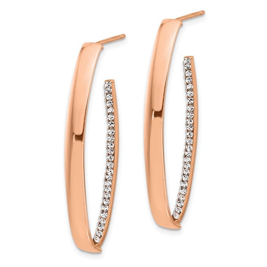 Leslie's 14K Rose Gold Polished with Crystals J-Hoop Drop Post Earrings