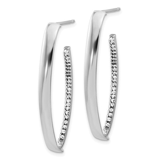Leslie's 14K White Gold Polished with Crystals J-Hoop Drop Post Earrings