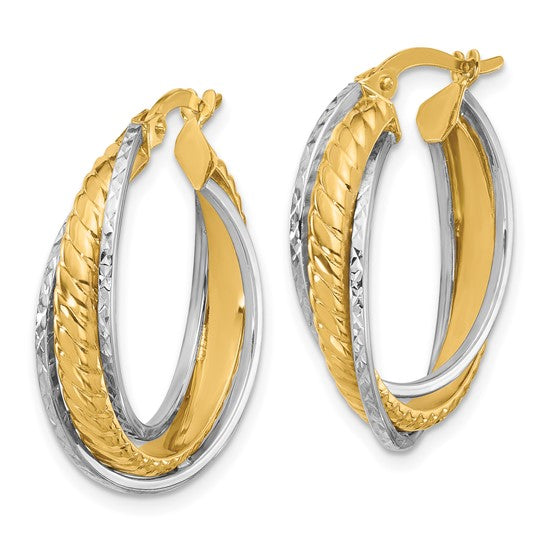 Leslie's 14K Two-tone Polished and Diamond-cut Hoop Earrings