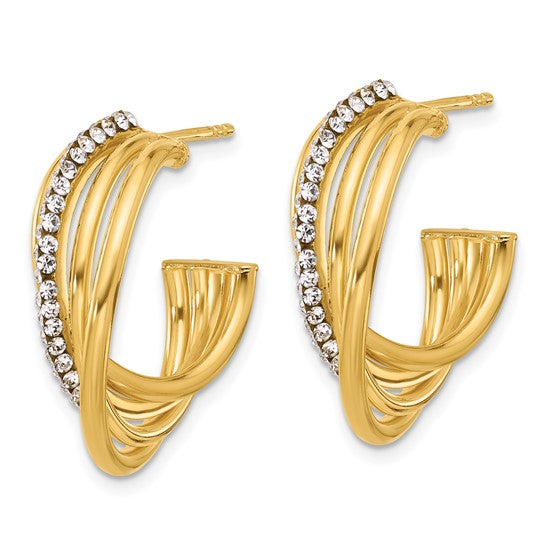 Leslie's 14K Polished Crystal J-Hoop Post Earrings