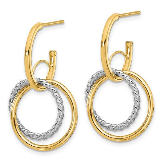 Leslie's 14K with Rhodium Polished/Twisted Circles J-Hoop Post Earrings