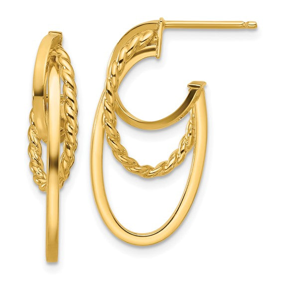 Leslie's 14K Polished and Twisted Oval J-Hoop Post Earrings