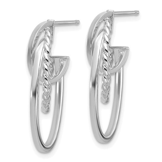Leslie's 14K White Gold Polished and Twisted Oval J-Hoop Post Earrings