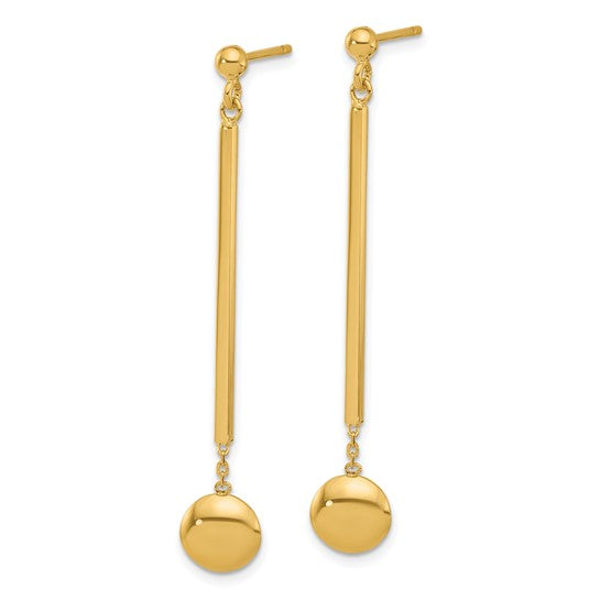 Leslie's 14K Polished Bar with Bead Dangle Post Earrings
