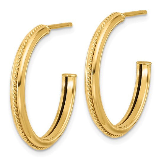 Leslie's 14K Polished and Textured Round J-Hoop Earrings