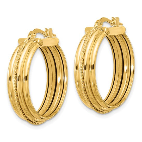 Leslie's 14K Polished and Textured Round Hoop Earrings