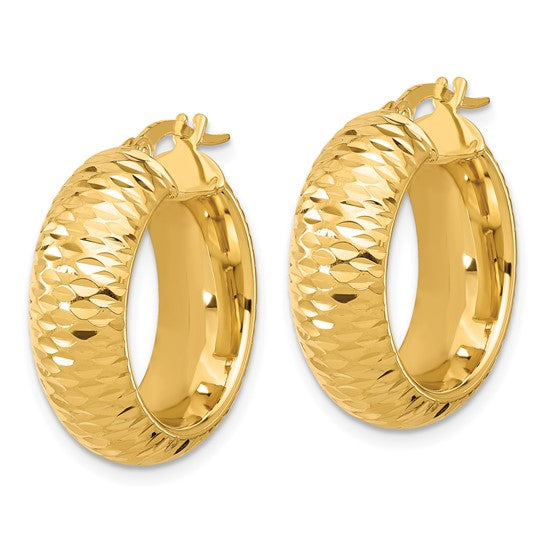 Leslie's 14k Polished and D/C Half Round Circle Hoop Earrings