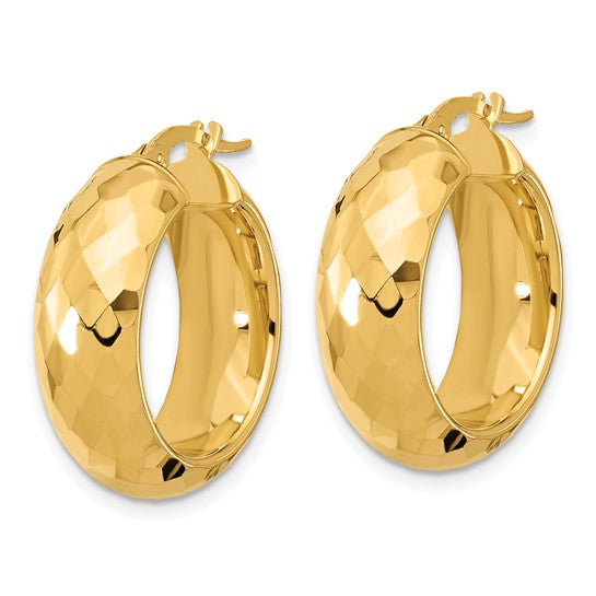 Leslie's 14k Polished and D/C Half Round Circle Hoop Earrings