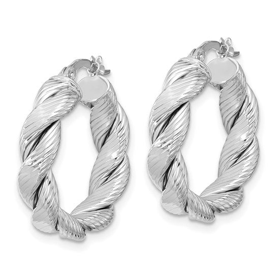 Leslie's 14k White Gold Polished and Textured Twist Hoop Earrings