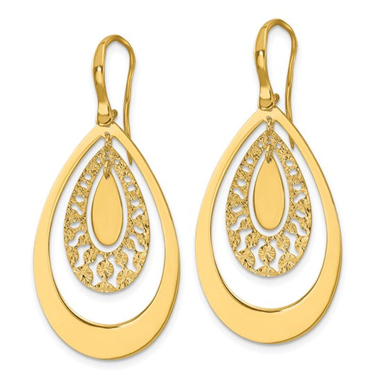 Leslie's 14K Polished and Diamond-cut Teardrop Dangle Earrings