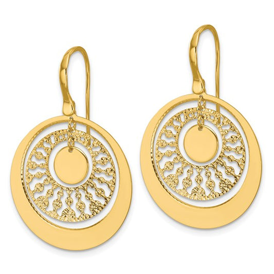 Leslie's 14K Polished and Diamond-cut Circles Dangle Earrings