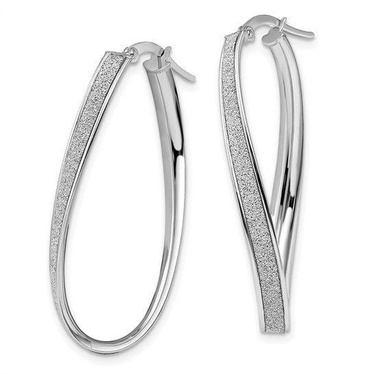 Leslie's 14K White Gold Polished Glimmer Infused Oval Hoop Earrings