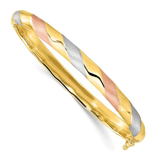 Leslie's 14k Rose Gold Y and W plated Brushed and Polished Hinged Bangle