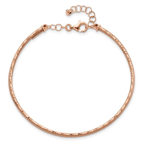 Leslie's 14K Rose Gold Dia-cut and Textured with Safety Chain Bangle
