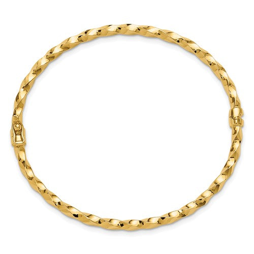 Leslie's 14K Polished and Diamond-Cut Twisted Hinged Bangle