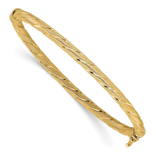 Leslie's 14K Polished and Textured Twisted Hinged Bangle