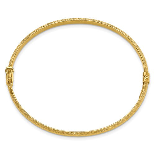 Leslie's 14K Polished/D/C/Laser Textured Hinged Bangle