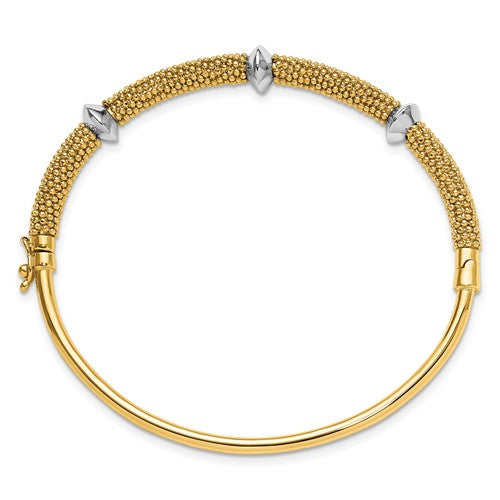 Leslie's 14K Two-tone Polished and Textured Hinged Bangle
