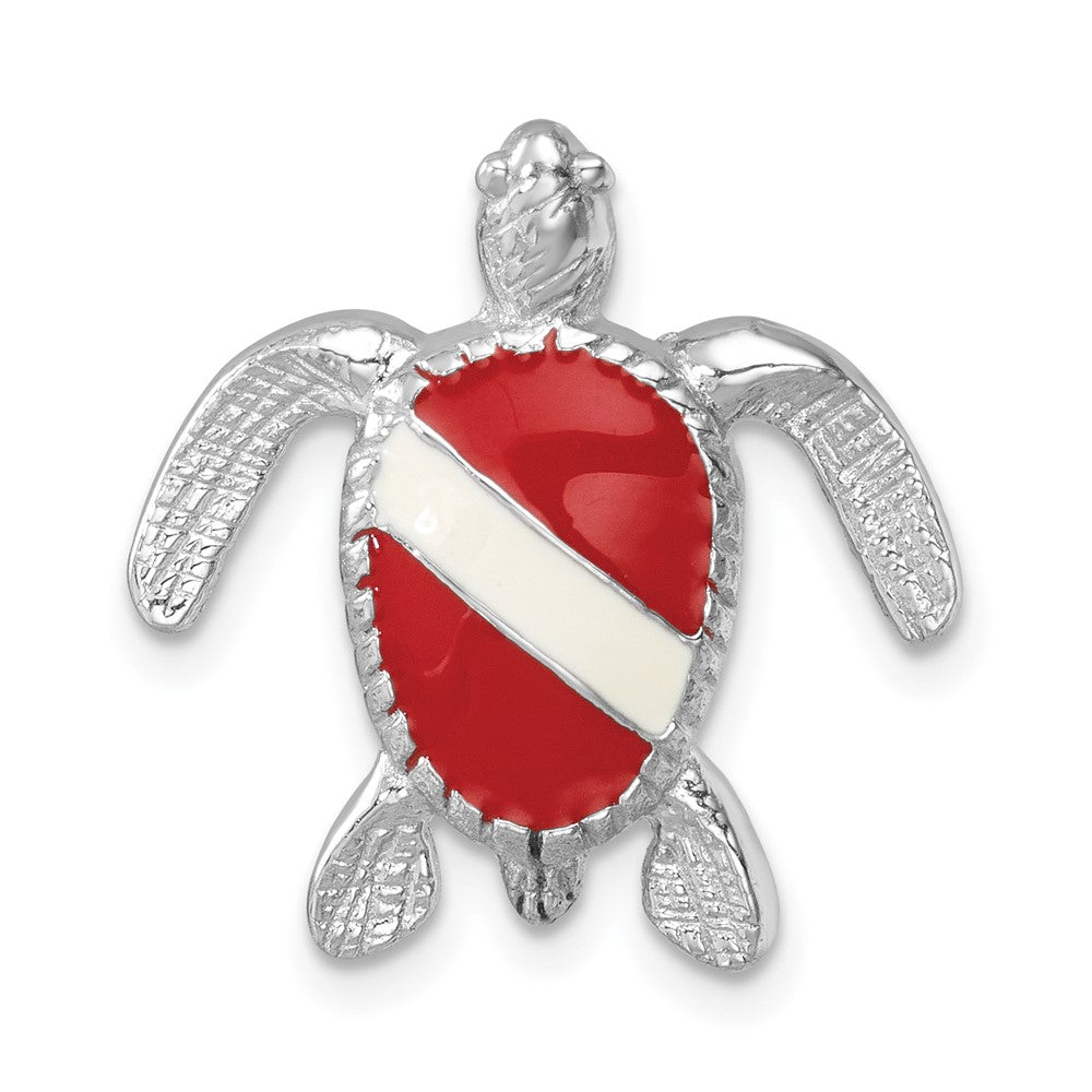 Sterling Silver Rh-plated Enameled Polished Dive Flag Turtle Chain Slide