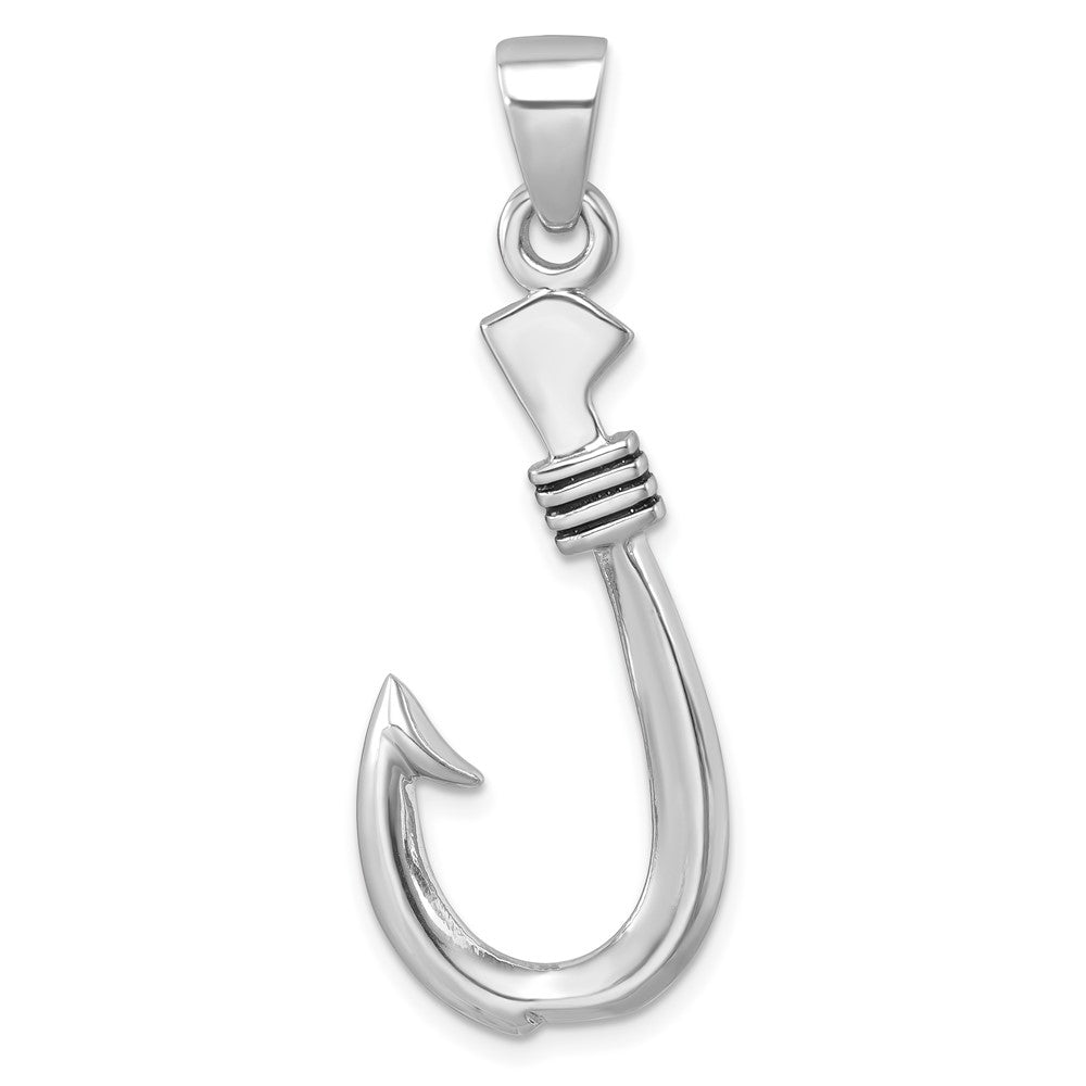 Sterling Silver Rhodium-plated Polished & Antiqued Hook Pendant