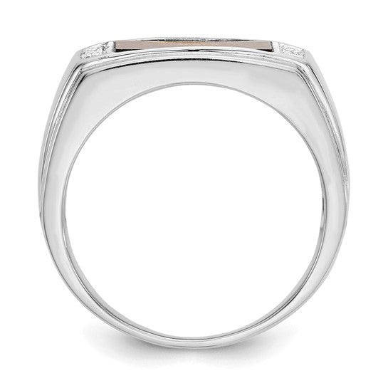14k White Gold Polished Tigers Eye and A Quality Diamond Mens Ring
