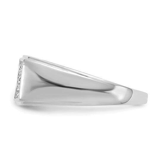 14k White Gold Polished Tigers Eye and A Quality Diamond Mens Ring