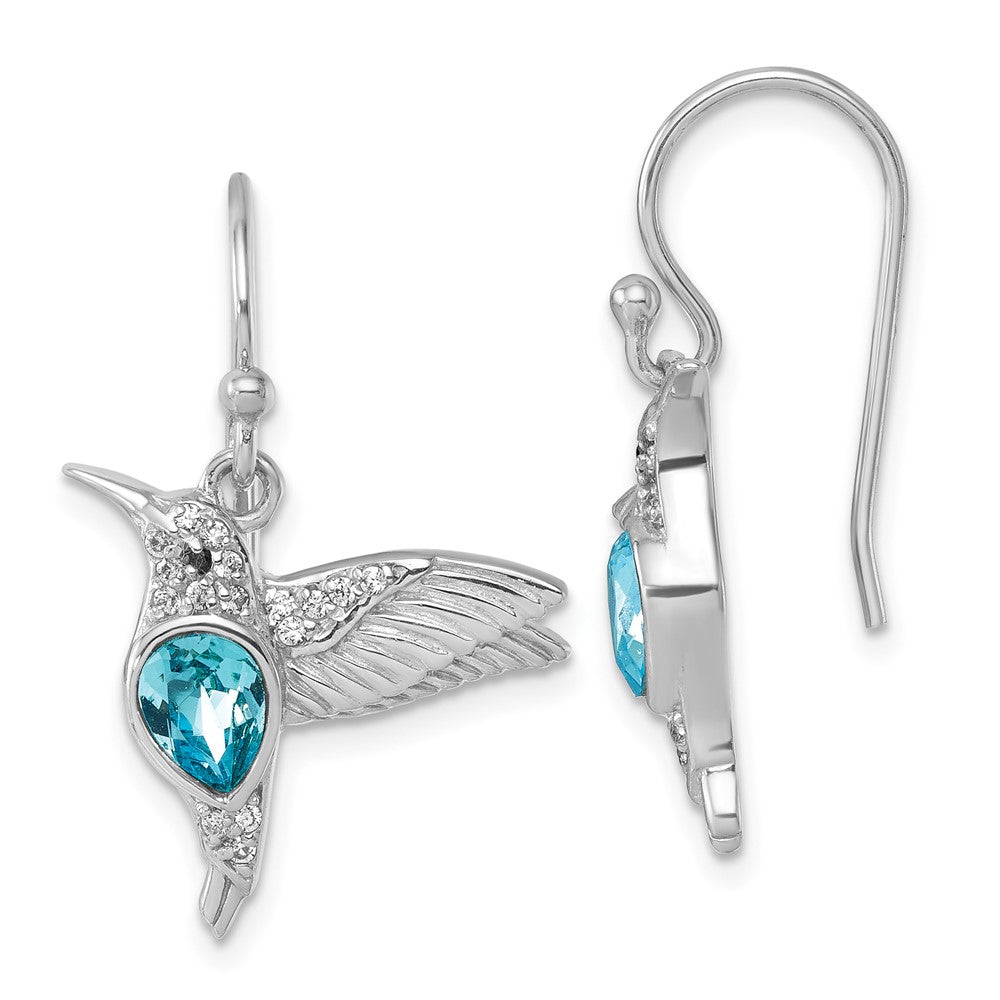 Sterling Silver Rhodium-Plated Crystal Inlay Hummingbird Dangle Earrings