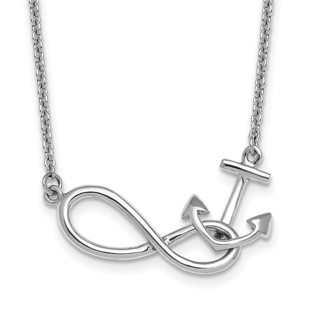 Sterling Silver Rhodium-Plated Anchor & Eternity Symbol 17 +1in Necklace