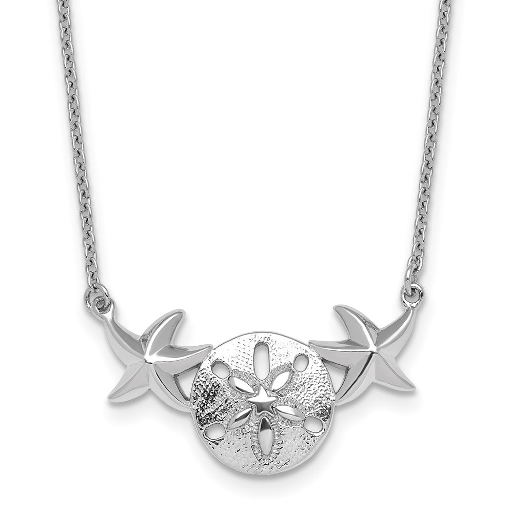 Sterling Silver Rhodium-Plated Sand Dollar & Starfish 16.5 +2in Necklace