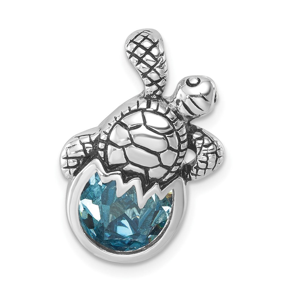 Sterling Silver Rhodium-Plated Crystal Hatching Turtle Slide
