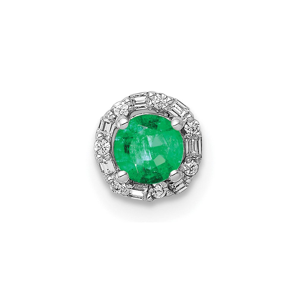 14k White Gold Halo 1/20ct. Diamond and Emerald Chain Slide