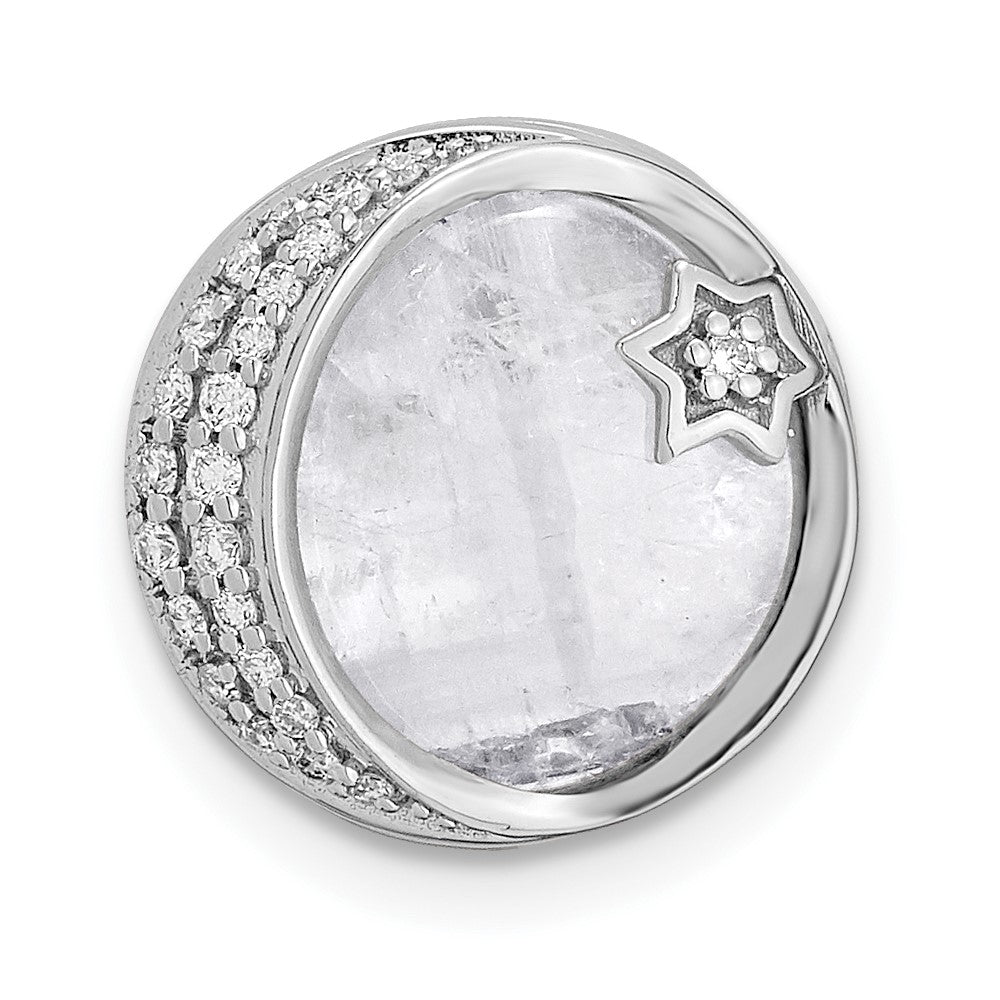 14k White Gold Diamond and Moonstone Moon & Star Chain Slide
