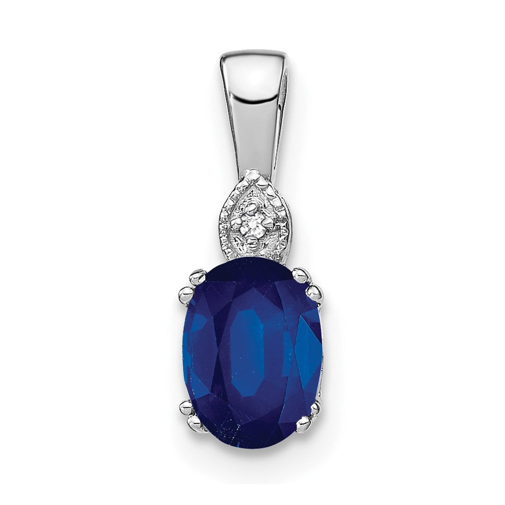 14k White Gold Oval Sapphire and Diamond Pendant