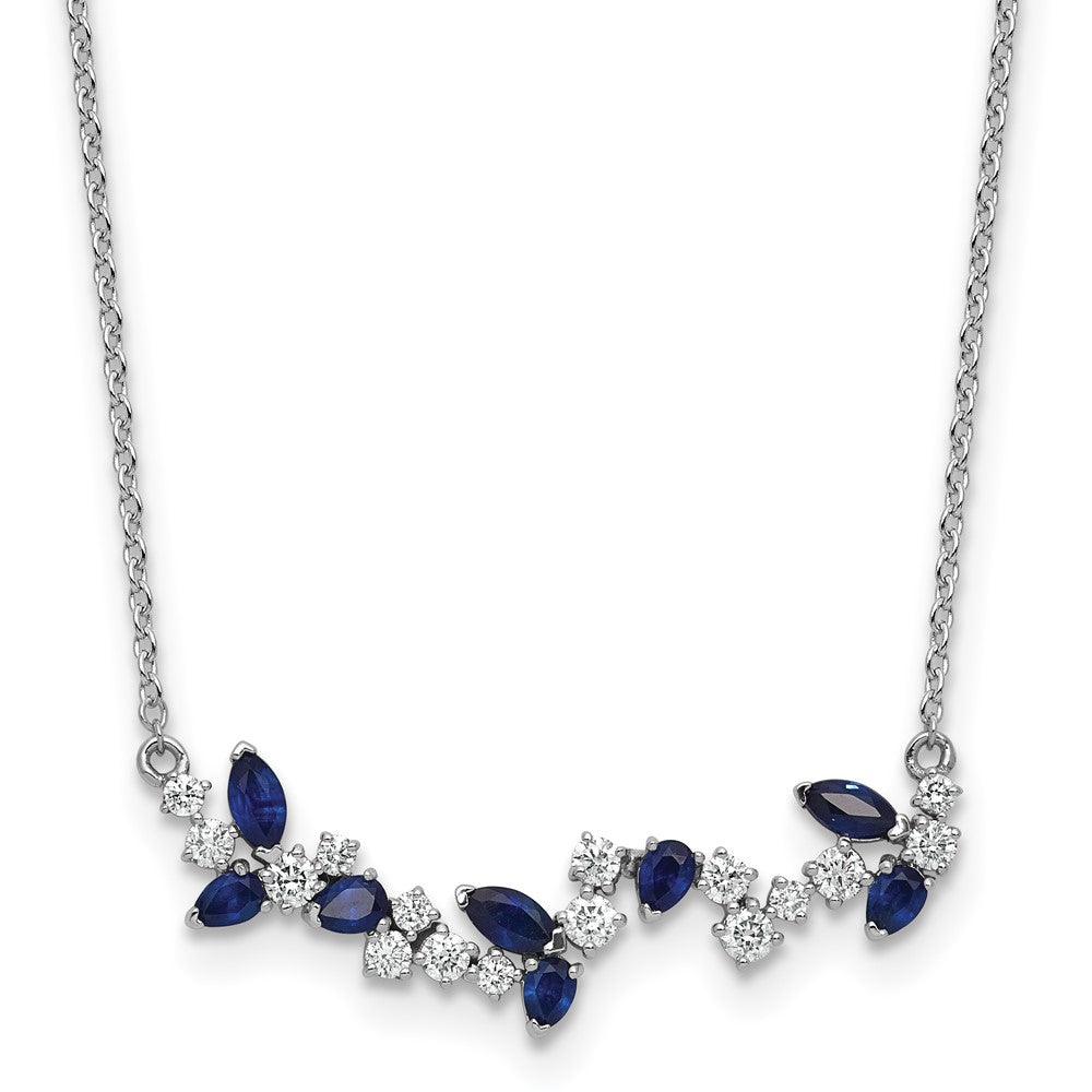 14k White Gold Sapphire and Diamond 18in. Floral Bar Necklace