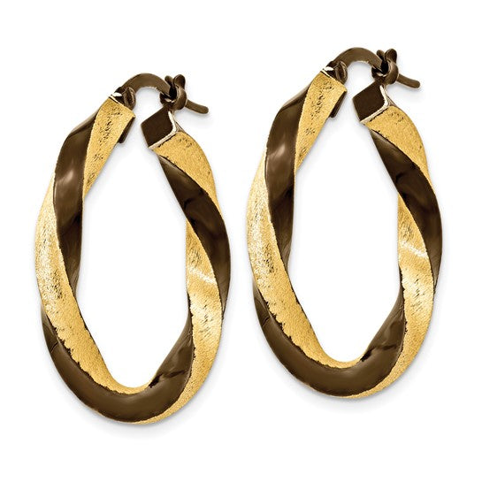 14k and Brown Rhodium 3.75mm Twisted Hoop Earrings
