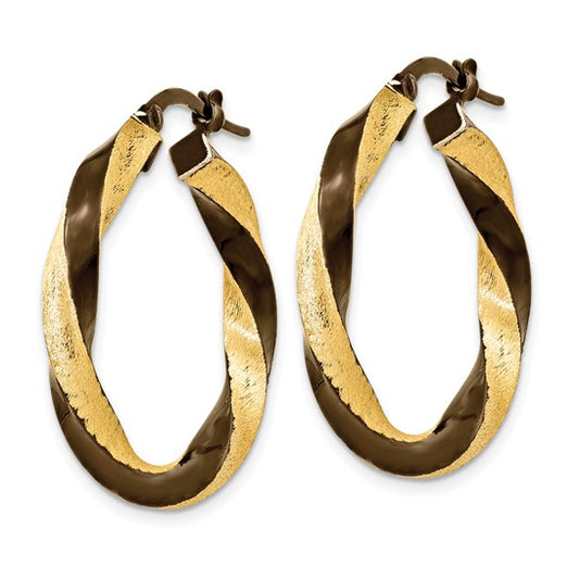 14k and Brown Rhodium 3.75mm Twisted Hoop Earrings