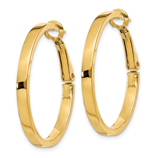 14k 3x25mm Polished Square Tube Round Hoop Earrings