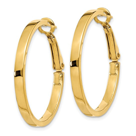 14k 3x25mm Polished Square Tube Round Hoop Earrings