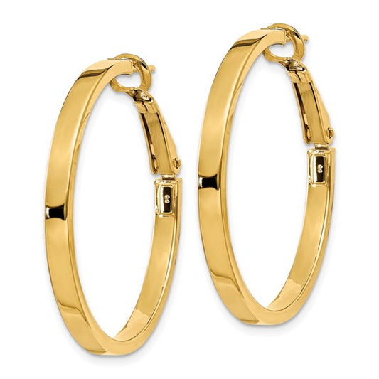 14k 3x30mm Polished Square Tube Round Hoop Earrings
