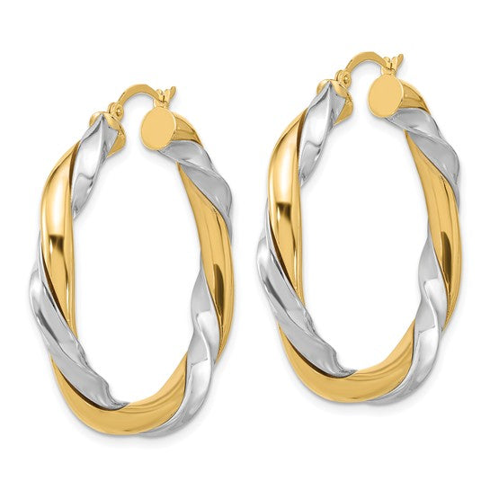 14k with White Rhodium Twisted Hoop Earrings