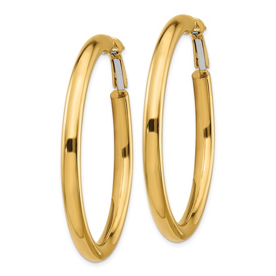 14k 4x50mm Polished Round Omega Back Hoop Earrings