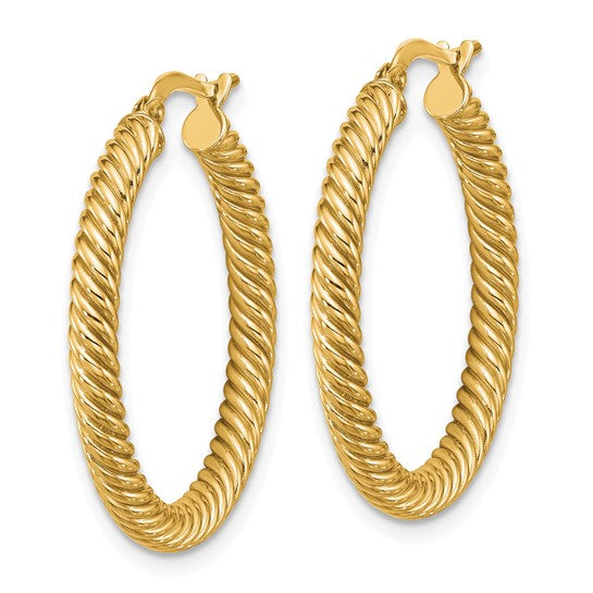 14k 3x20mm Twisted Round Hoop Earrings