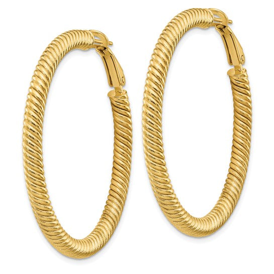 14k 4x35mm Twisted Round Omega Back Hoop Earrings