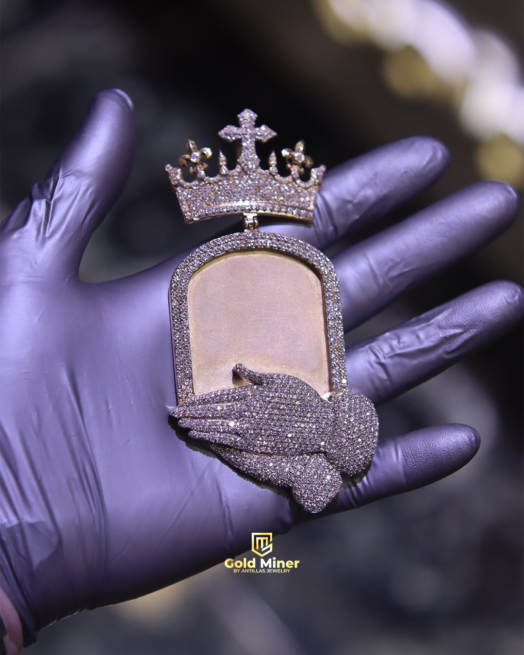 Crown and Hands Memorial Pendant