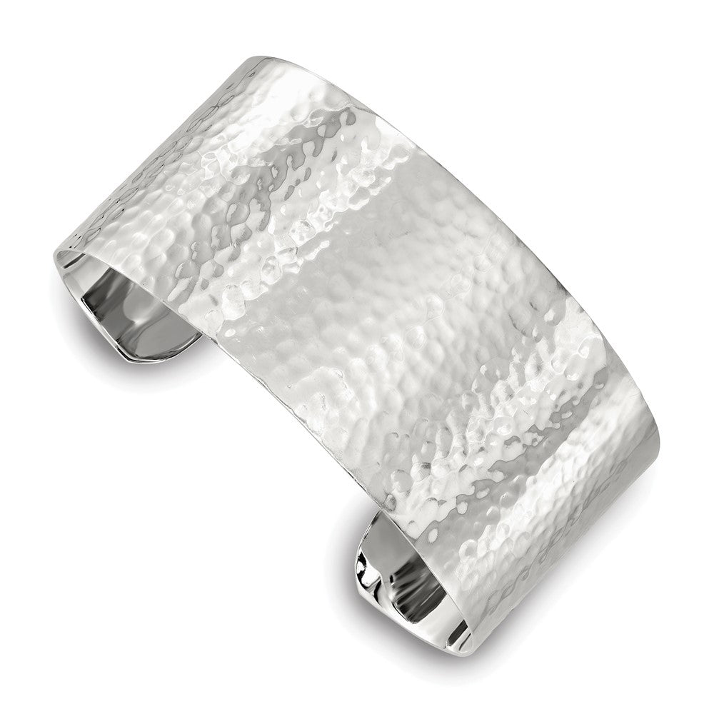 Sterling Silver 30mm Flat Hammered Cuff Bangle