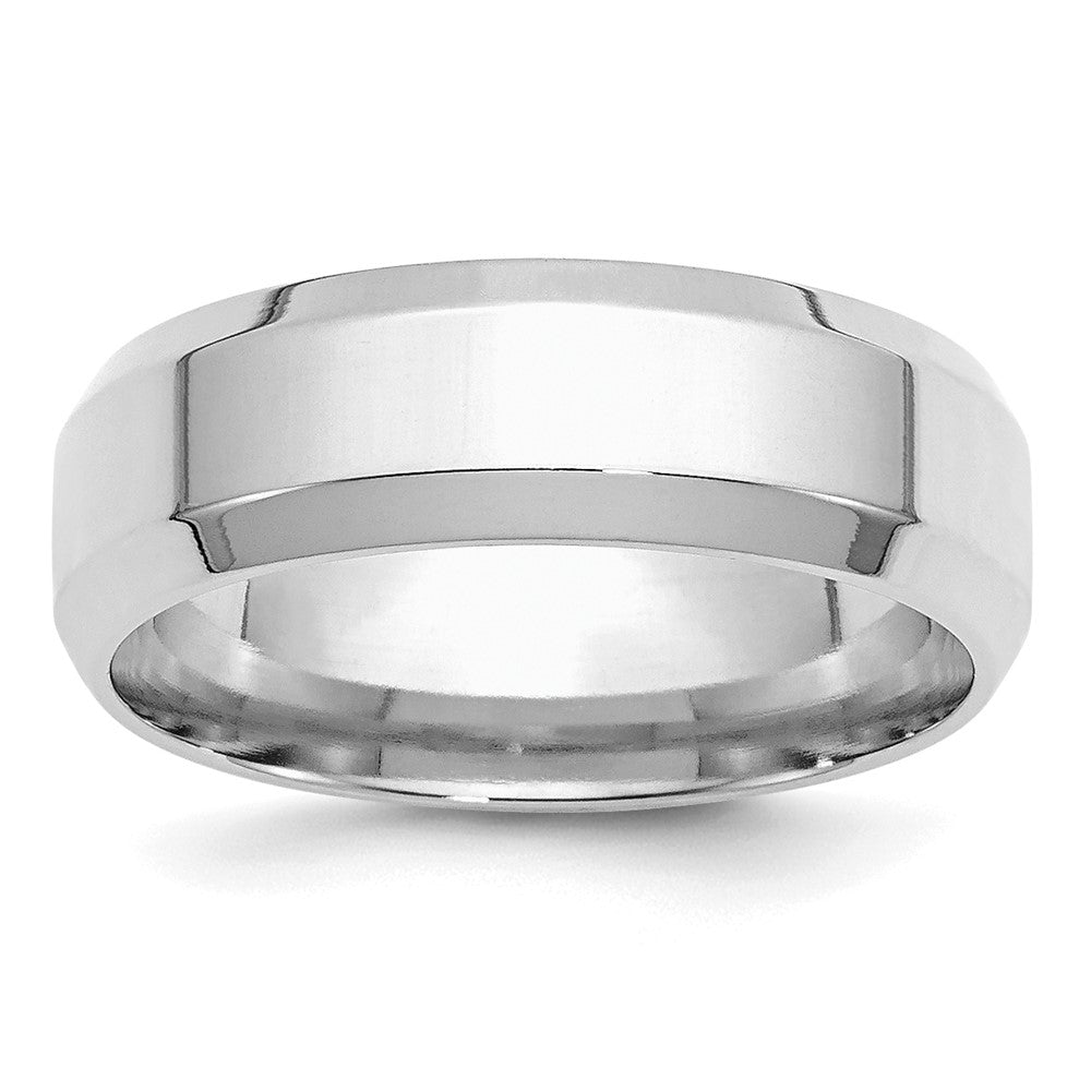 Sterling Silver Rhodium-plated 7mm Bevel Edge Size 8.5 Band